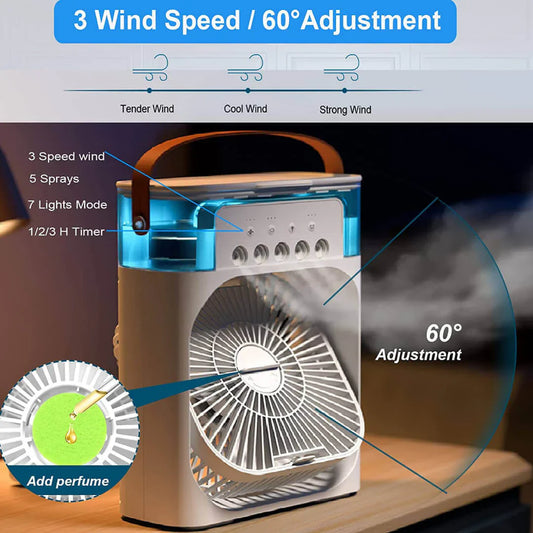 4-in-1 Water-Cooled Mini Cooler – Portable USB Quiet Mist Fan for Desk